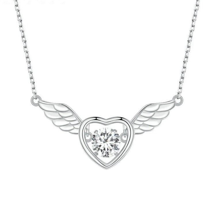 Collier Coeur Ailé <titolo_esteso><span>en argent 925 plaqué or blanc ajustable avec zircon blanc</span></titolo_esteso>