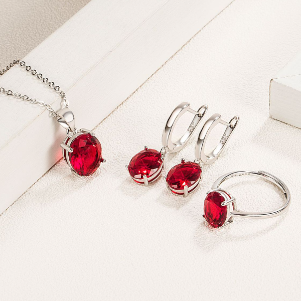 Parure de Bijoux <myopt><span>Argent Sterling 925 plaqué or blanc avec collier, boucles d’oreilles et bague ajustable avec zircons rouges</span></myopt> - Image 2