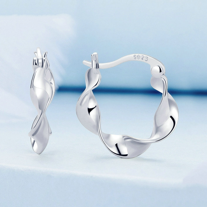 Boucles d’Oreilles Créoles Ondulés <myopt><span>Argent Sterling 925 plaqué or blanc</span></myopt> - Image 4