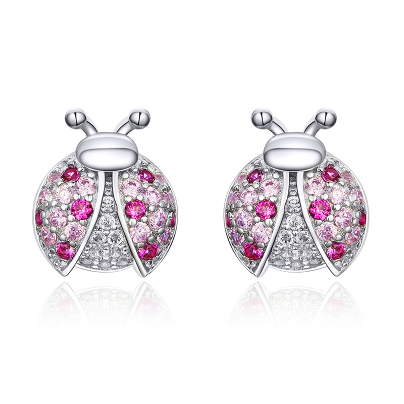 Boucles d'Oreilles Coccinelles <titolo_esteso><span>en argent 925 plaqué or blanc avec zircons colorés</span></titolo_esteso>