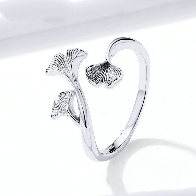 Bague Feuilles de Ginkgo <titolo_esteso><span>en argent 925 plaqué or blanc ajustable</span></titolo_esteso> - Image 3