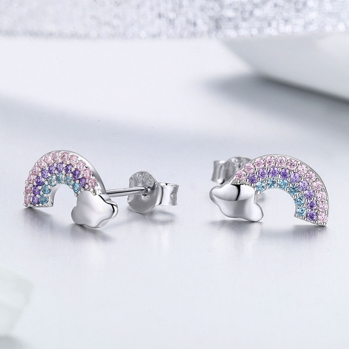 Boucles d'Oreilles Arcs en Ciel <titolo_esteso><span>en argent 925 plaqué or blanc avec zircons colorés</span></titolo_esteso> - Image 3