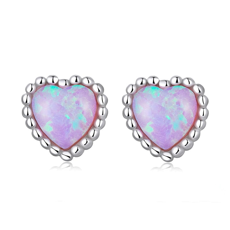 Boucles d'Oreilles Coeurs d'Opale <titolo_esteso><span>en argent 925 plaqué or blanc avec opales</span></titolo_esteso>