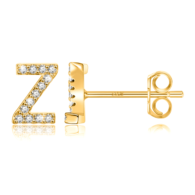 Boucles d'Oreilles Initiales <titolo_esteso><span>en argent 925 plaqué or jaune et or blanc avec zircons blancs</span></titolo_esteso> - Image 29