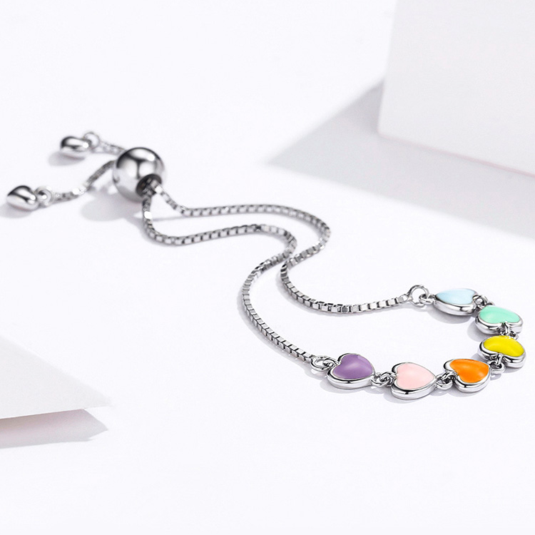 Bracelet Coeurs Colorés <titolo_esteso><span>en argent 925 plaqué or blanc ajustable avec coeurs émaillés multicolores</span></titolo_esteso> - Image 4