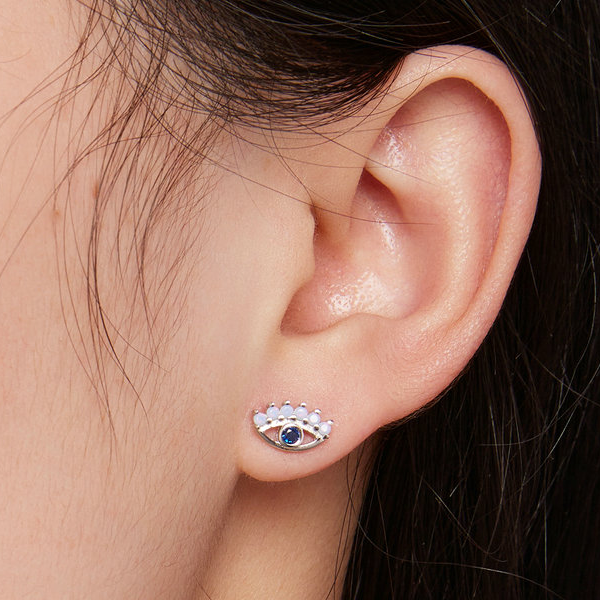 Boucles d’Oreilles Oeil du Diable <myopt><span>Puces en Argent Sterling 925 plaqué or blanc avec zircons bleus</span></myopt> - Image 2