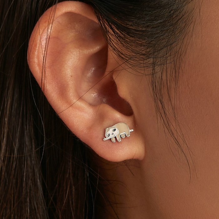 Boucles d'Oreilles Parasseux <titolo_esteso><span>en argent 925 plaqué or blanc émaillé à la main</span></titolo_esteso> - Image 2