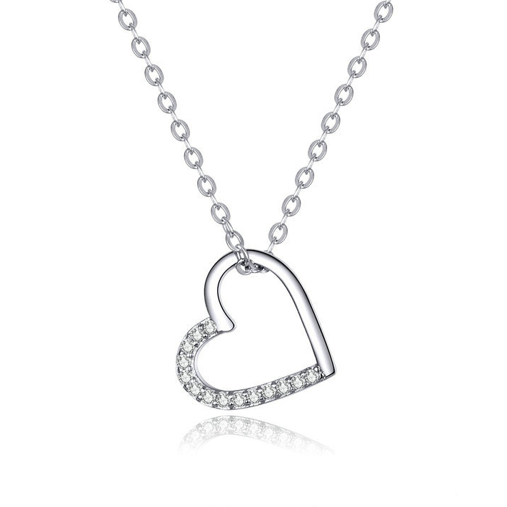 Collier Coeur <titolo_esteso><span>en argent 925 plaqué or blanc ajustable avec zircons blancs</span></titolo_esteso>