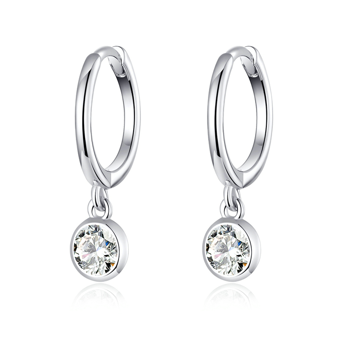 Boucles d'Oreilles Créoles Point Lumineux <titolo_esteso><span>en argent 925 plaqué or blanc avec zircons blancs</span></titolo_esteso>