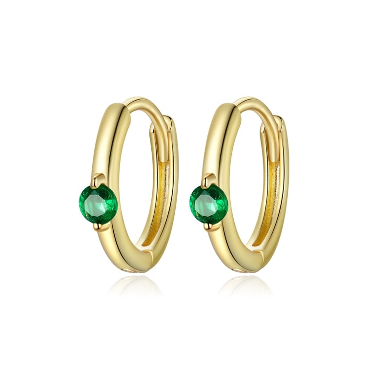 Boucles d'Oreilles Créoles Point Lumineux <titolo_esteso><span>en argent 925 plaqué or jaune avec zircons verts</span></titolo_esteso>