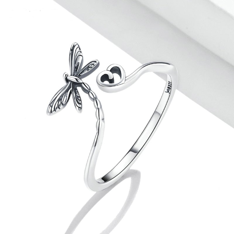 Bague Libellule avec Coeur <titolo_esteso><span>en argent 925 plaqué or blanc ajustable</span></titolo_esteso> - Image 3