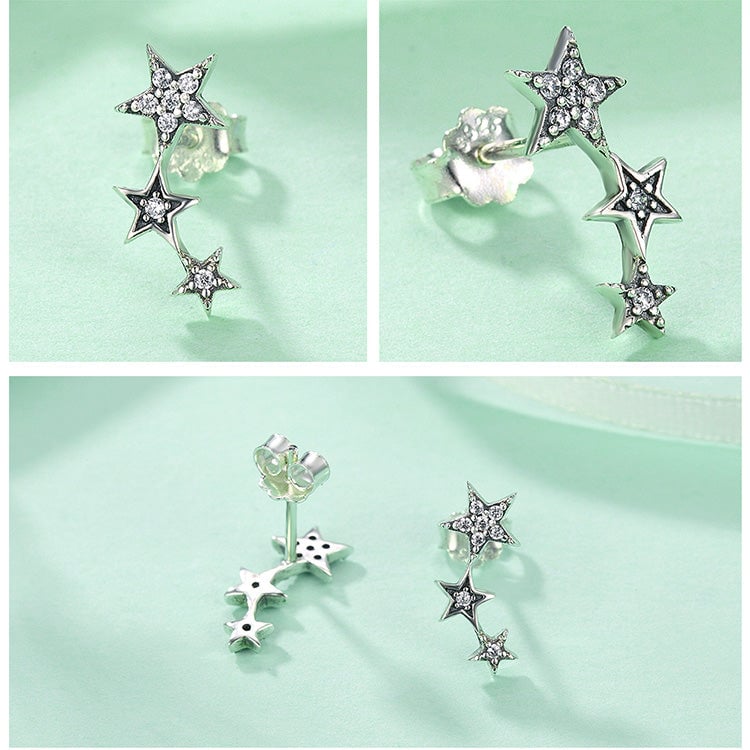 Boucles d'Oreilles Étoiles <titolo_esteso><span>en argent 925 plaqué or blanc avec zircons blancs</span></titolo_esteso> - Image 3
