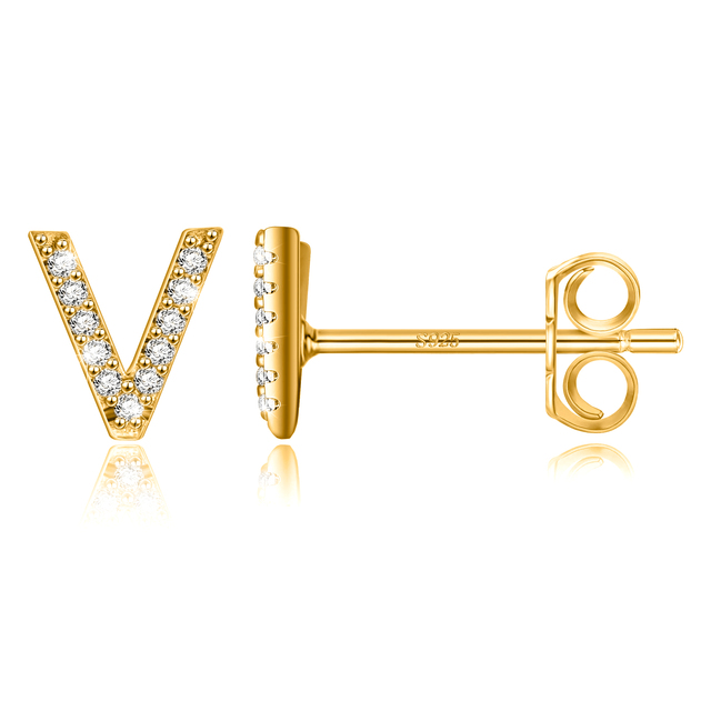 Boucles d'Oreilles Initiales <titolo_esteso><span>en argent 925 plaqué or jaune et or blanc avec zircons blancs</span></titolo_esteso> - Image 25