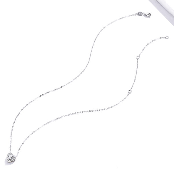 Collier Coeur <titolo_esteso><span>en argent 925 plaqué or blanc ajustable avec zircons blancs</span></titolo_esteso> - Image 4