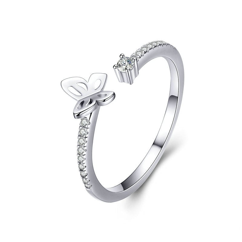 Bague Papillon <titolo_esteso><span>en argent 925 plaqué or blanc ajustable avec zircons blancs</span></titolo_esteso>