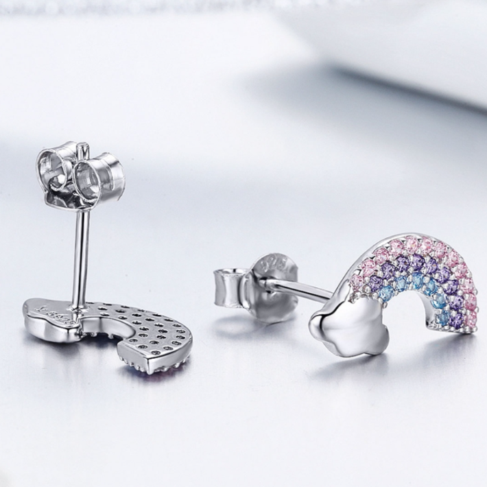 Boucles d'Oreilles Arcs en Ciel <titolo_esteso><span>en argent 925 plaqué or blanc avec zircons colorés</span></titolo_esteso> - Image 4