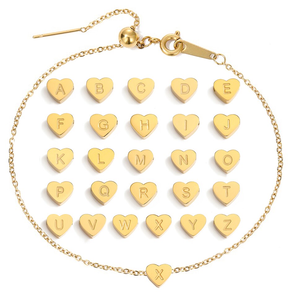 Bracelet Coeur avec Initiale <titolo_esteso><span>en acier inoxydable plaqué or jaune ou or blanc avec lettre et fermoir ajustable</span></titolo_esteso> - Image 2