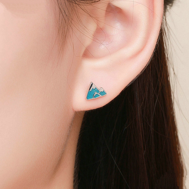 Boucles d'Oreilles Montagnes <titolo_esteso><span>en argent 925 plaqué or blanc émaillées bleues</span></titolo_esteso> - Image 2