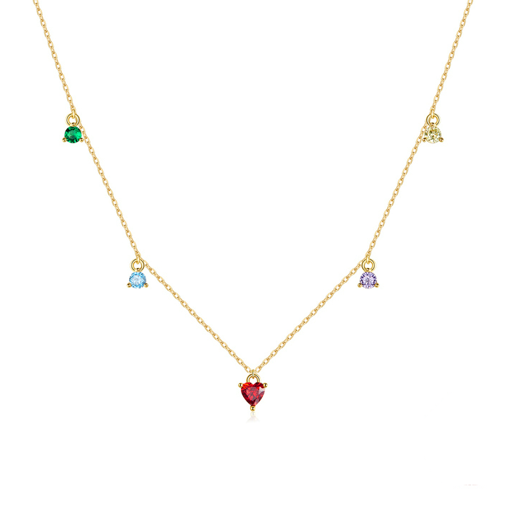 Collier Coeur Rouge <titolo_esteso><span>en argent 925 plaqué or jaune ajustable avec zircons colorés</span></titolo_esteso>