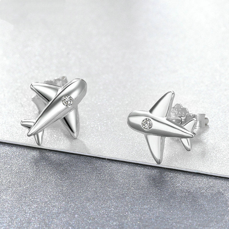 Boucles d'Oreilles Avions <titolo_esteso><span>en argent 925 plaqué or blanc avec zircons blancs</span></titolo_esteso> - Image 4