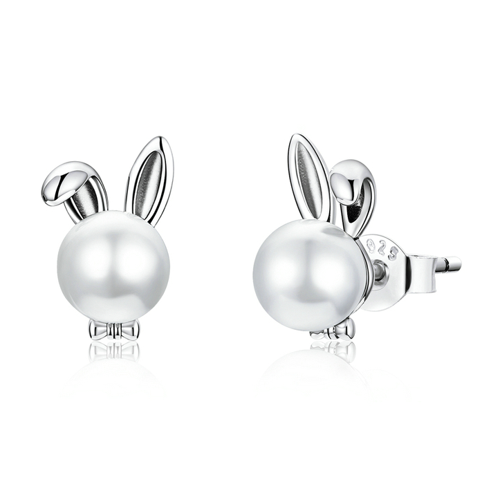 Boucles d'Oreilles Lapins avec Perles <titolo_esteso><span>en argent 925 plaqué or blanc</span></titolo_esteso>