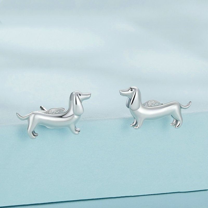 Boucles d’Oreilles Chien Teckel <myopt><span>Puces en Argent Sterling 925 plaqué or jaune</span></myopt> - Image 3