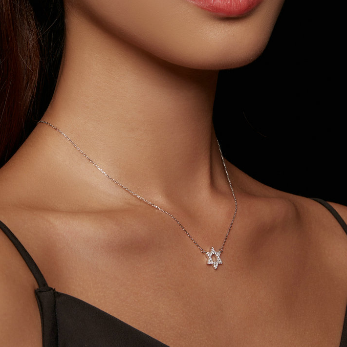 Collier Étoile de David <titolo_esteso><span>en argent 925 plaqué or blanc ajustable avec zircons blancs</span></titolo_esteso> - Image 2