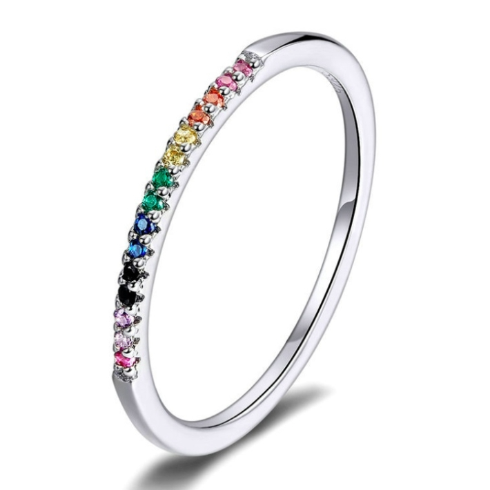 Bague d'Éternité Fine <titolo_esteso><span>en argent 925 plaqué or blanc avec zircons colorés</span></titolo_esteso>
