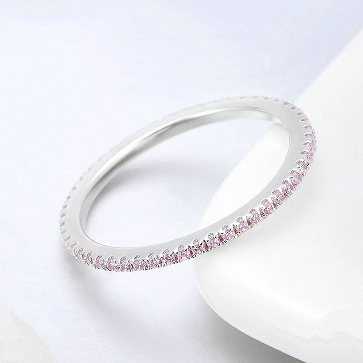 Bague d'Éternité Fine <titolo_esteso><span>en argent 925 plaqué or blanc avec zircons roses</span></titolo_esteso> - Image 4