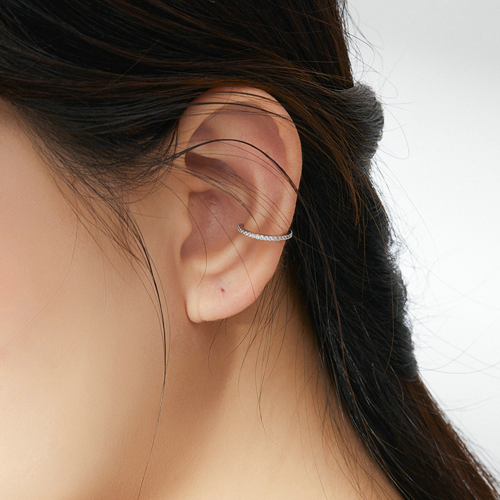 Bague d'Oreilles Doubles Brillantes <titolo_esteso><span>en argent 925 plaqué or blanc avec zircons blancs</span></titolo_esteso> - Image 2