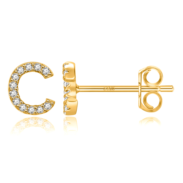 Boucles d'Oreilles Initiales <titolo_esteso><span>en argent 925 plaqué or jaune et or blanc avec zircons blancs</span></titolo_esteso> - Image 6