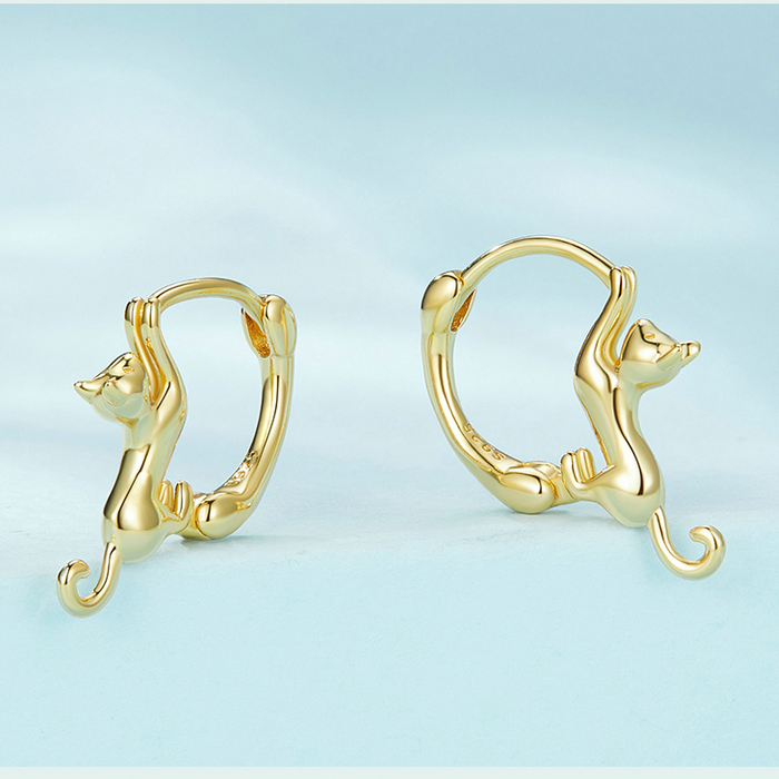 Boucles d'Oreilles Créoles Chats <titolo_esteso><span>en argent 925 plaqué or jaune</span></titolo_esteso> - Image 3