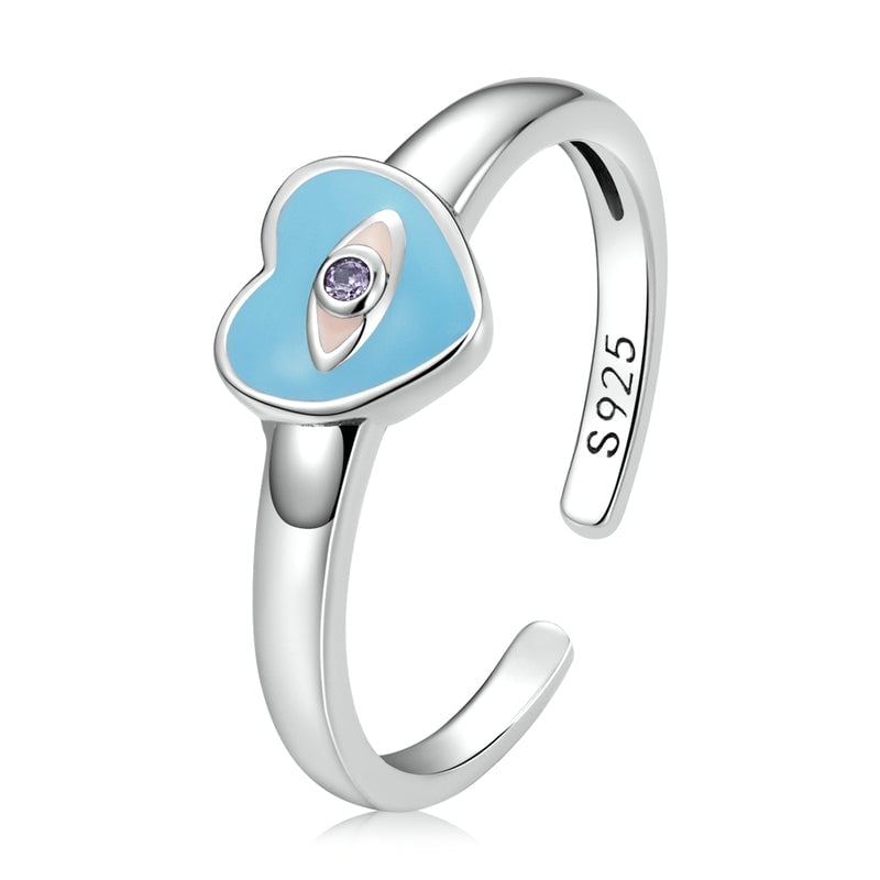 Bague Coeur Bleu <titolo_esteso><span>en argent 925 plaqué or blanc ajustable émaillé bleu avec zircon violet</span></titolo_esteso>