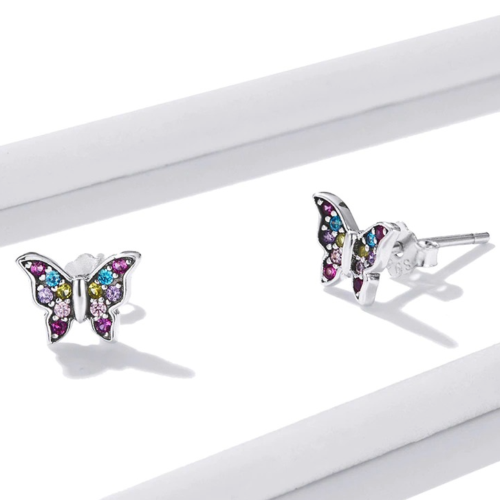 Boucles d'Oreilles Papillons <titolo_esteso><span>en argent 925 plaqué or blanc avec zircons colorés</span></titolo_esteso> - Image 5