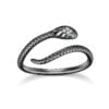Bague Serpent Cobra Royal <titolo_esteso><span>en argent 925 plaqué or noir ajustable avec pavé de zircons blancs et verts</span></titolo_esteso>
