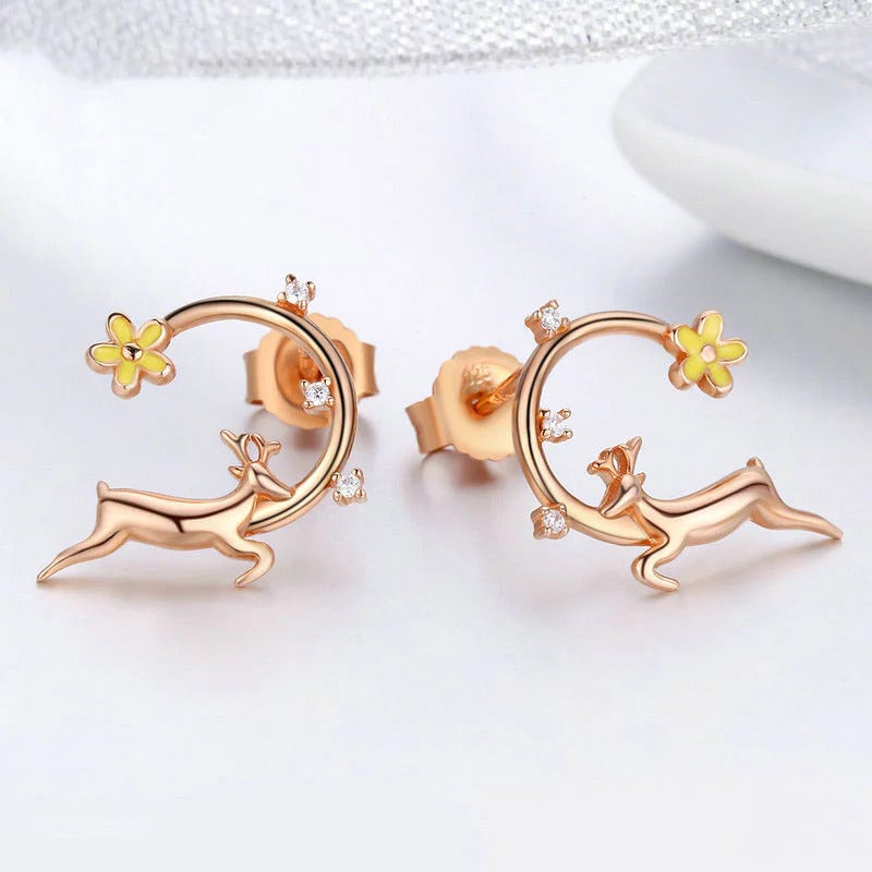 Boucles d’Oreilles Cerf <myopt><span>Puces en Argent Sterling 925 plaqué or rose</span></myopt> - Image 3