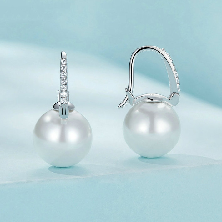 Boucles d'Oreilles Perles <titolo_esteso><span>en argent 925 plaqué or blanc avec zircons blancs</span></titolo_esteso> - Image 3
