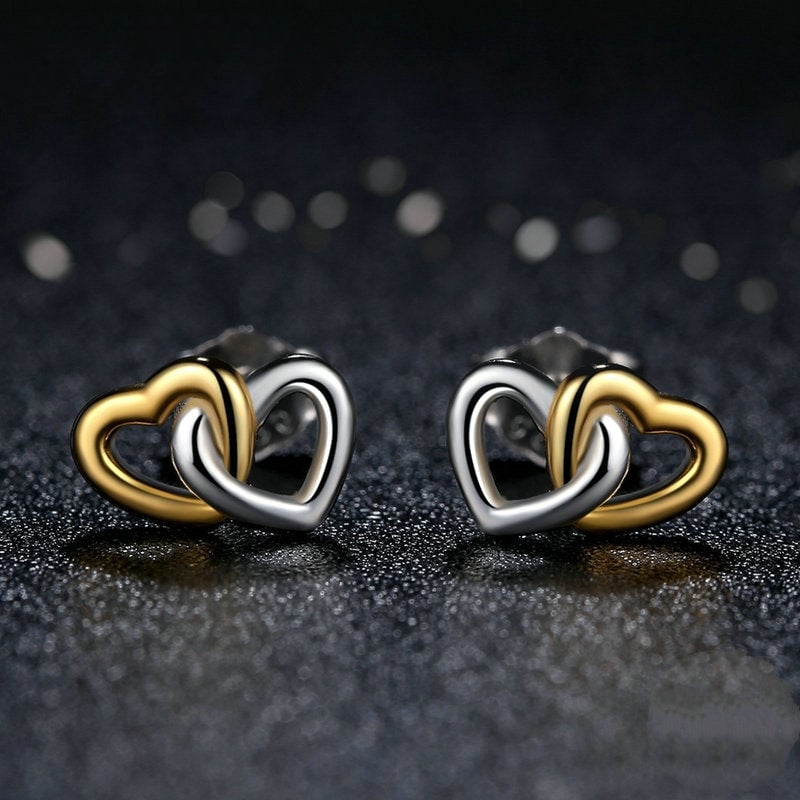Boucles d'Oreilles Coeurs <titolo_esteso><span>en argent 925 plaqué or blanc et or jaune</span></titolo_esteso> - Image 3