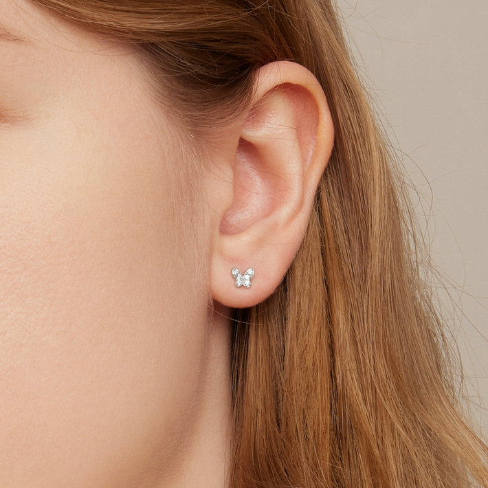 Boucles D'oreilles Papillons Brillantes <titolo_esteso><span>en argent 925 plaqué or rose avec zircons blancs</span></titolo_esteso> - Image 2