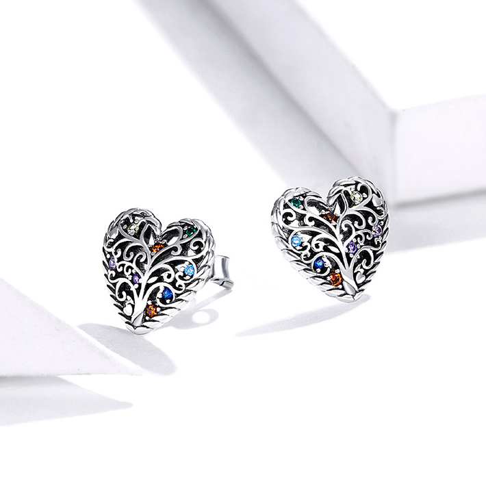 Boucles d'Oreilles Coeurs <titolo_esteso><span>en argent 925 plaqué or blanc avec zircons colorés</span></titolo_esteso> - Image 4