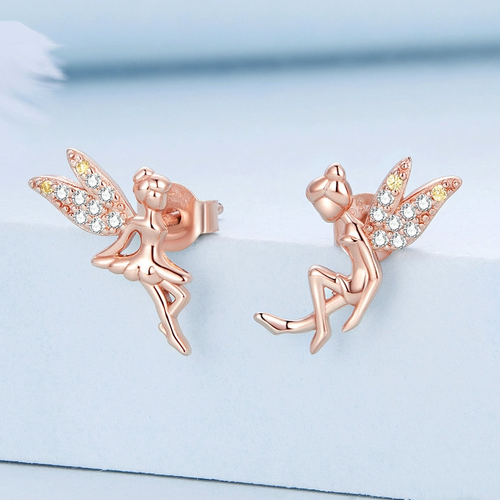 Boucles d'Oreilles Fées <titolo_esteso><span>en argent 925 plaqué or rose avec zircons blancs et jaunes</span></titolo_esteso> - Image 3