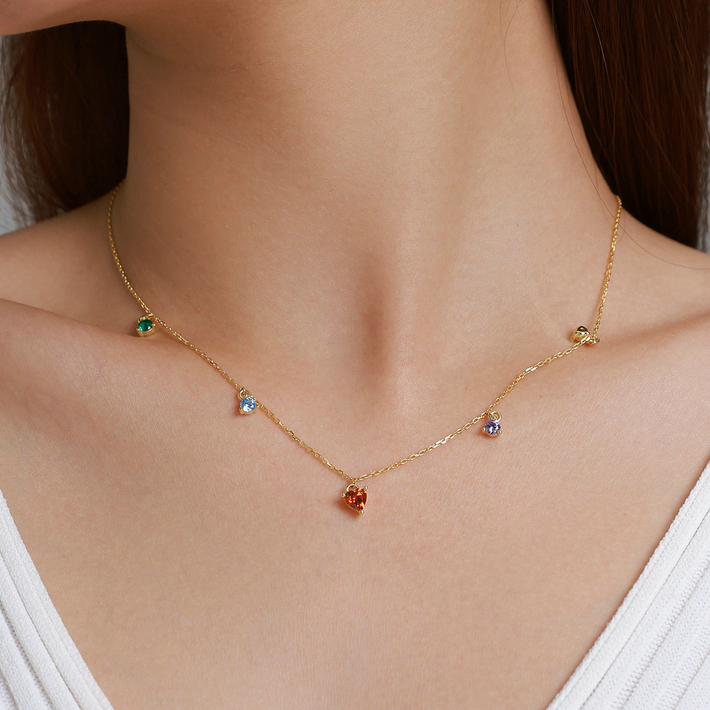 Collier Coeur Rouge <titolo_esteso><span>en argent 925 plaqué or jaune ajustable avec zircons colorés</span></titolo_esteso> - Image 2