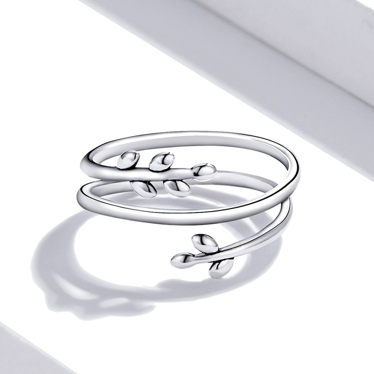 Bague Branche d'Olivier <titolo_esteso><span>en argent 925 plaqué or blanc ajustable</span></titolo_esteso> - Image 4
