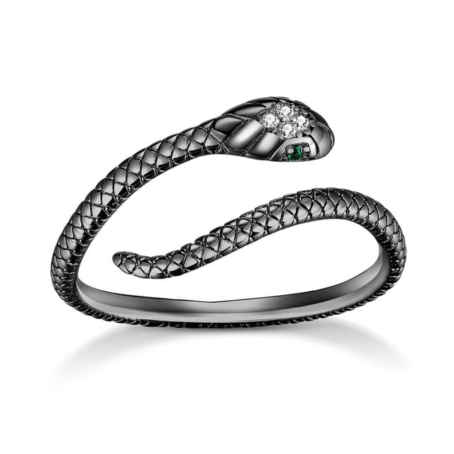 Bague Serpent Cobra Royal <titolo_esteso><span>en argent 925 plaqué or noir ajustable avec pavé de zircons blancs et verts</span></titolo_esteso> - Image 4
