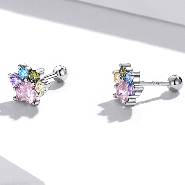 Boucles d'Oreilles Petites Pattes <titolo_esteso><span>en argent 925 plaqué or blanc avec zircons colorés</span></titolo_esteso> - Image 4
