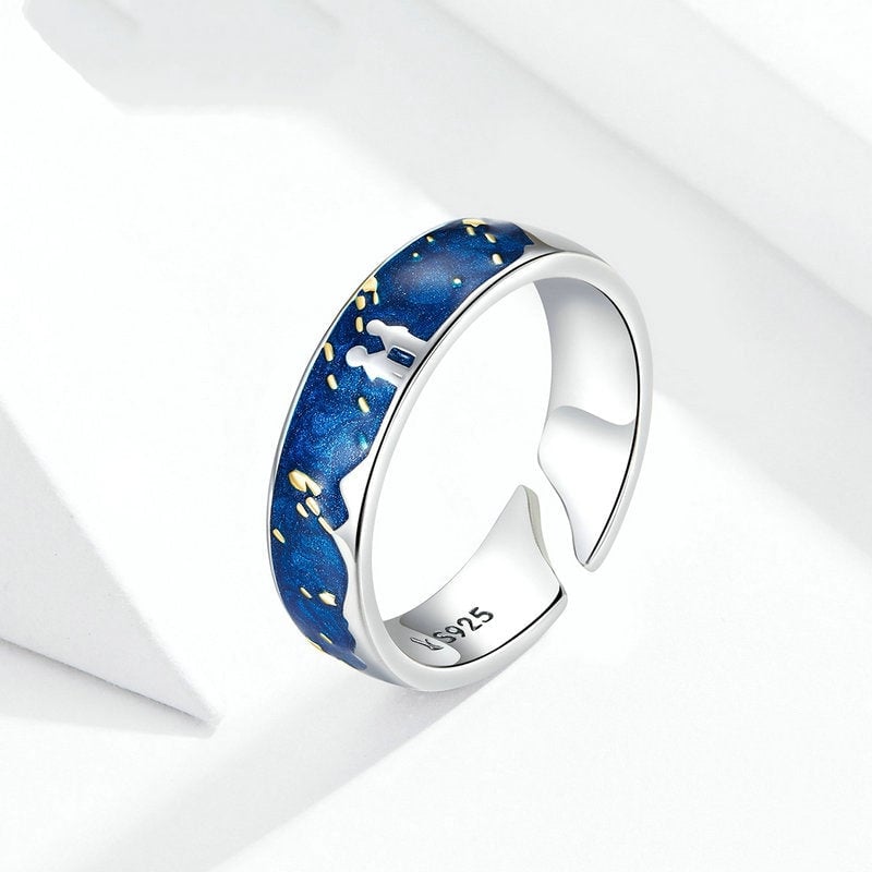 Bague Ciel de Nuit <titolo_esteso><span>en argent 925 plaqué or blanc ajustable émaillé à la main</span></titolo_esteso> - Image 2