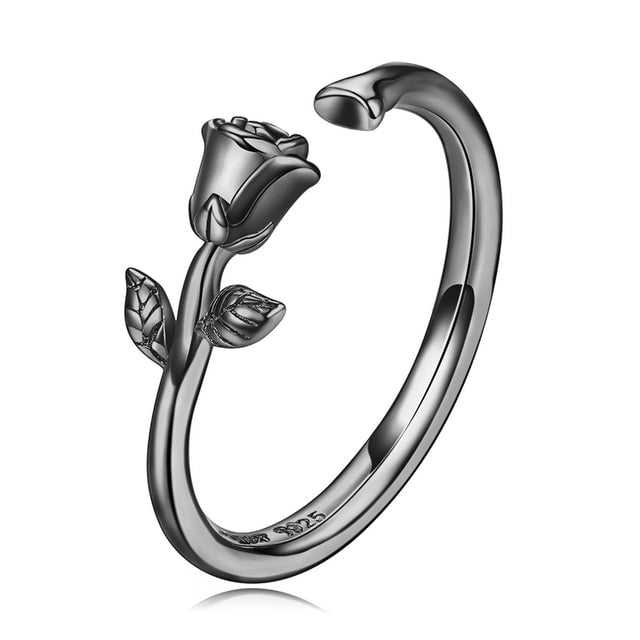 Bague Rose <titolo_esteso><span>en argent 925 plaqué noir ajustable</span></titolo_esteso>