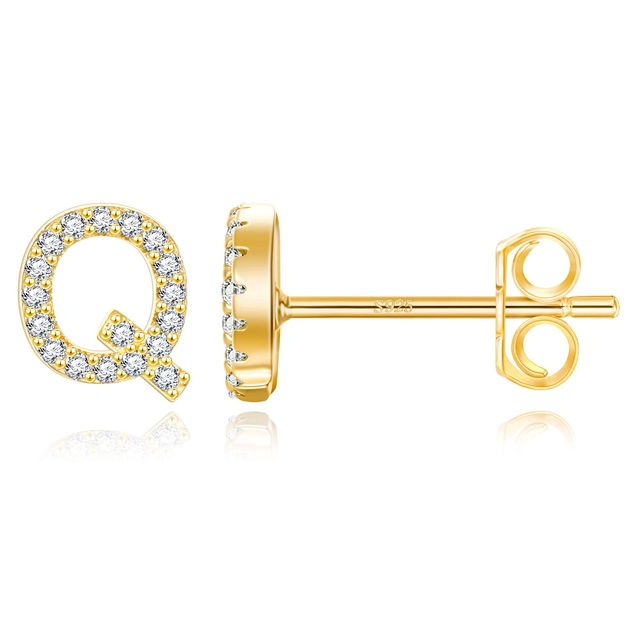 Boucles d'Oreilles Initiales <titolo_esteso><span>en argent 925 plaqué or jaune et or blanc avec zircons blancs</span></titolo_esteso> - Image 20