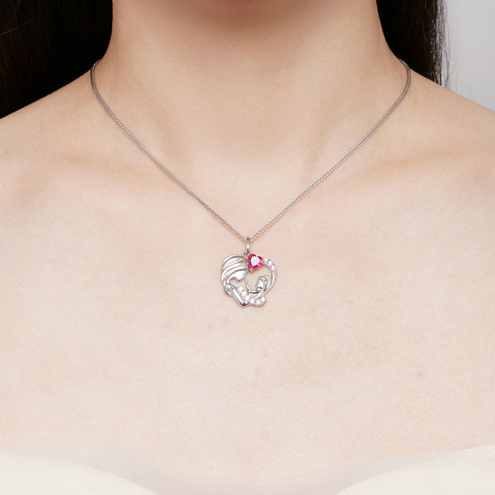Collier Mère et Fils <titolo_esteso><span>en argent 925 plaqué or blanc ajustable avec zircons blancs et rouge</span></titolo_esteso> - Image 2