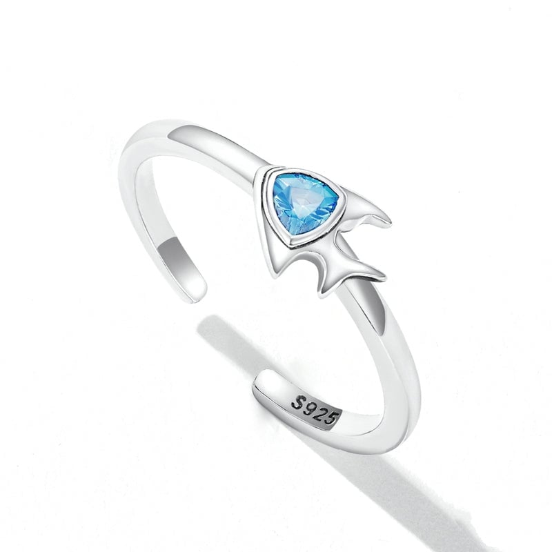 Bague Petit Poisson <titolo_esteso><span>en argent 925 plaqué or blanc ajustable avec zircon bleu</span></titolo_esteso> - Image 4